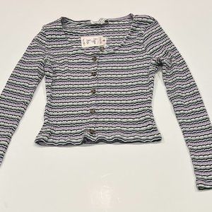 Hippie Rose Woman's Striped Long Sleeve Scoop Neck Button Up Top Size XL NWT